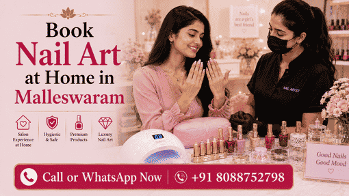 How do I book nail art at home in Malleswaram